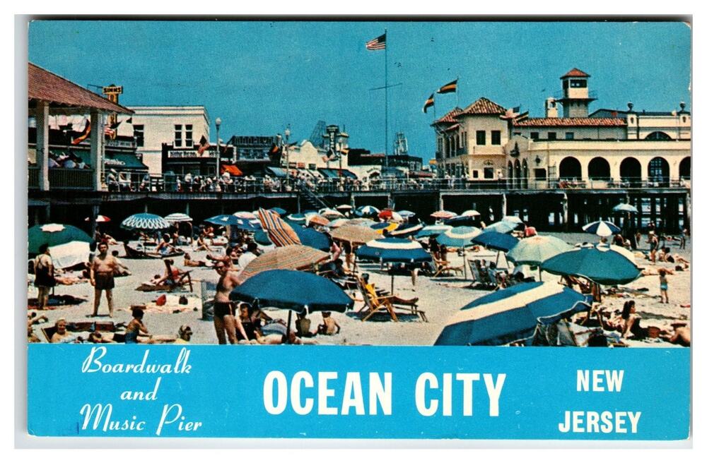 1962 Ocean City NJ Boardwalk Music Pier Beach Chrome Postcard Posted